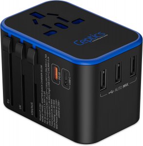 Ceptics World International Travel Plug Adapter - Powerful 33.5W with Pd & QC 3.0 Dual USB-C Power - 3 USB Ports Wall Charger Type I C G A Outlets 110V 220V A/C - EU Euro US UK (11-KU)