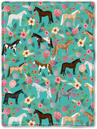 Horses Floral Horse Breeds Baby Double Blanket, Ultra Soft Warm Plush Nursery Receiving Blankets for Toddler Infant Newborns - Click Image to Close