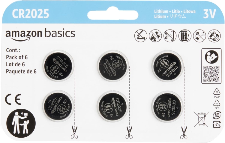 Amazon Basics 6-Pack CR2025 Lithium Coin Cell Battery, 3 Volt, Long Lasting Power, Mercury-Free - Click Image to Close