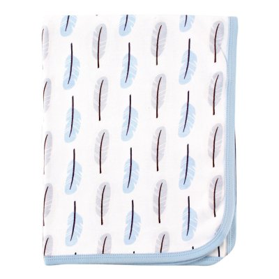 Touched by Nature Unisex Baby Organic Cotton Swaddle, Receiving and Multi-purpose Blanket, Feather, One Size