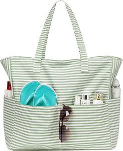 LEDAOU Large Beach Tote Bag Women Waterproof Sandproof Zipper Beach Tote Bag for Pool Gym Grocery Travel with Wet Pocket