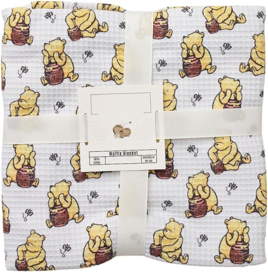 Sugar Lily's Classic Pooh Baby Blanket, 100% Cotton, Waffle Weave, Cozy, Nostalgic Design - Click Image to Close