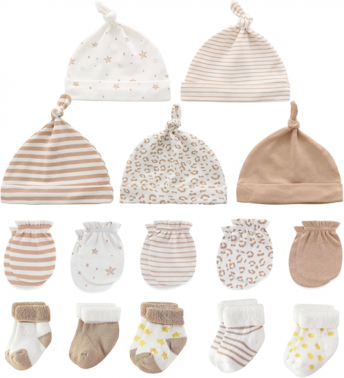 Baby Caps Mittens and Thick Warm Socks Cotton Newborn Essentials Accessories (Hats+Gloves+Terry Socks),0-6 Months - Click Image to Close