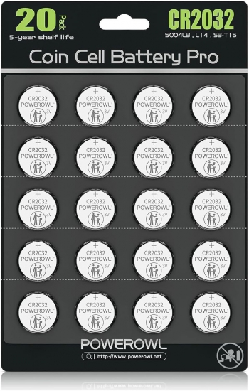 POWEROWL High Capacity CR2032 Battery (20-Pack) 3v Lithium Batteries, Leak-Free, Long Lasting Cr 2032 - Click Image to Close