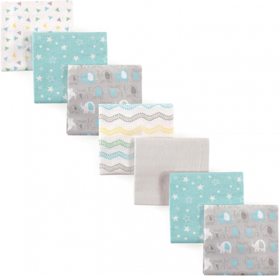 Luvable Friends Unisex Baby Cotton Flannel Receiving Blankets, Basic Elephant 7-Pack, One Size - Click Image to Close