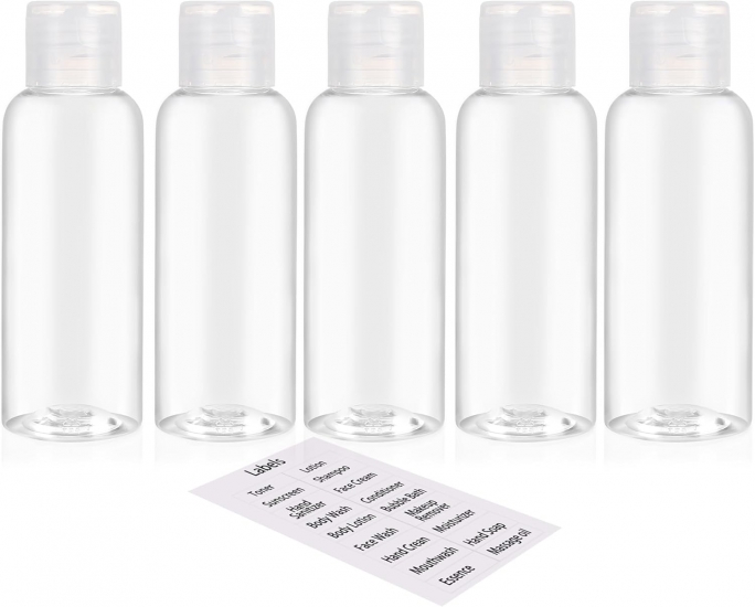 5 Pack 3.4oz Empty Plastic Travel Bottles for Toiletries TSA Approved Leak Proof Squeezable Travel Size Containers Travel Essentials Accessories, clear - Click Image to Close