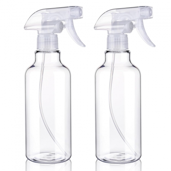 Plastic Spray Bottles Empty Spray Bottle 16.9oz/500ml 2 Pack Heavy Duty Spraying Bottles Mist/Stream Water Bottle for Cleaning Solutions, Essential Oils, Hair, Cooking (Clear) - Click Image to Close