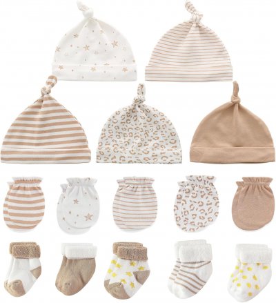 Baby Caps Mittens and Thick Warm Socks Cotton Newborn Essentials Accessories (Hats+Gloves+Terry Socks),0-6 Months