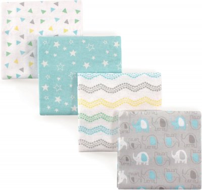 Luvable Friends Unisex Baby Cotton Flannel Receiving Blankets, Basic Elephant 4-Pack, One Size