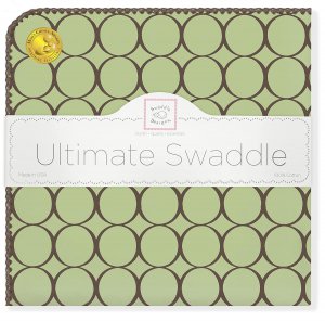 SwaddleDesigns Large Receiving Blanket, Ultimate Swaddle for Baby Boys, Girls, Softest US Cotton Flannel, Best Shower Gift, MADE in USA, Brown Mod Circles on Lime, Mom's Choice Winner,Lime Green and Brown,42" x 42",SD-016LM