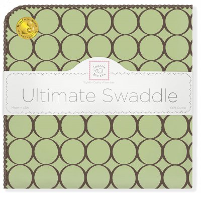 SwaddleDesigns Large Receiving Blanket, Ultimate Swaddle for Baby Boys, Girls, Softest US Cotton Flannel, Best Shower Gift, MADE in USA, Brown Mod Circles on Lime, Mom's Choice Winner,Lime Green and Brown,42" x 42",SD-016LM