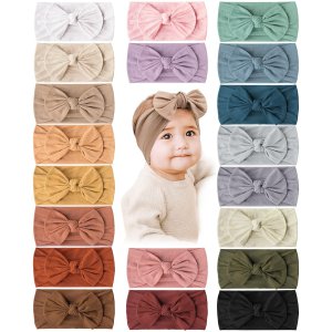 Prohouse 20PCS Baby Nylon Headbands Hairbands Hair Bow Elastics for Baby Girls Newborn Infant Toddlers Kids(Clay)