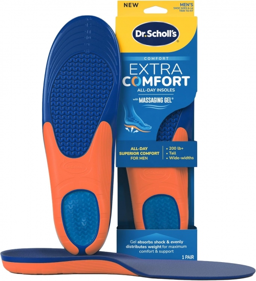 Dr. Scholl's Extra Comfort Support Insoles Men, Size 8-14, 1 Pair: All-Day Comfort Shoe Inserts with Massaging Gel for Big & Tall Men, 200lbs+, Wide Feet - Arch Support Inserts for Men, Trim to Fit - Click Image to Close
