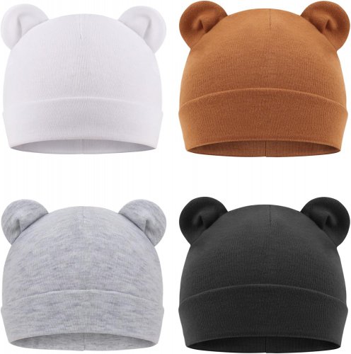 DRESHOW BQUBO 4 Pieces Baby Beanie Newborn Toddler Soft Cute Knit Hat Hospital Hats for Baby Boys Infant Cap Beanies