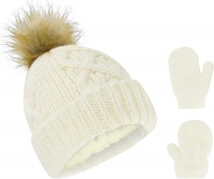 Baby Hats Newborn - Toddler Winter Baby Hat and Mitten Set Boy and Girls Baby Winter Hat Fleece Lined 0-6, 6-12, 12-24 Months