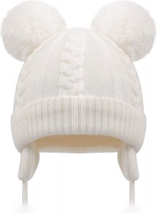 Duoyeree Toddler Winter Hat with Earflap Scarf Hood Thick Warm Kids Skull Cap for Baby Girls Boys