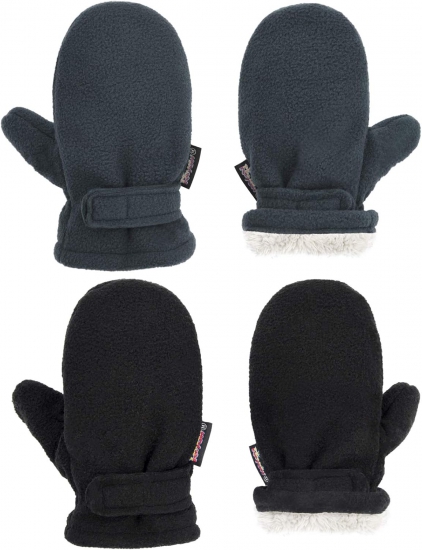 Toddler Mittens Baby Boy Girls Winter Warm Mittens Kids Easy-On Sherpa Fleece Lined Mittens Snow Infant Gloves 2 Pairs - Click Image to Close