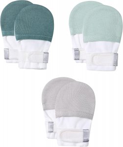 HAPIU Baby No Scratch Mittens Stay On, 100% Cotton Breathable, Adjustable Infant Gloves for Boys Girls, Newborn - 12 M