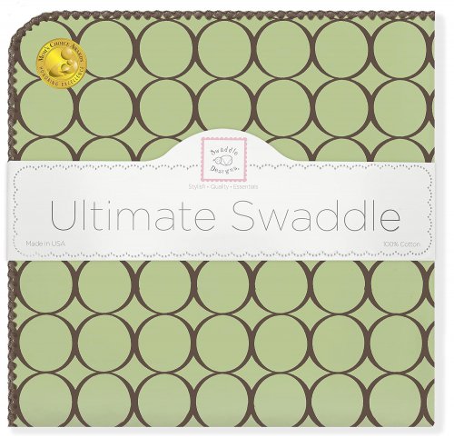 SwaddleDesigns Large Receiving Blanket, Ultimate Swaddle for Baby Boys, Girls, Softest US Cotton Flannel, Best Shower Gift, MADE in USA, Brown Mod Circles on Lime, Mom's Choice Winner,Lime Green and Brown,42" x 42",SD-016LM