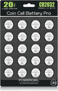 POWEROWL High Capacity CR2032 Battery (20-Pack) 3v Lithium Batteries, Leak-Free, Long Lasting Cr 2032