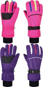 Hicarer 2 Pairs Kids Waterproof Winter Gloves Snow Gloves for Boys Girls Child Toddler Warm Ski Gloves for Cold Weather