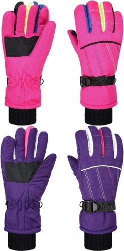 Hicarer 2 Pairs Kids Waterproof Winter Gloves Snow Gloves for Boys Girls Child Toddler Warm Ski Gloves for Cold Weather