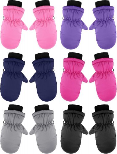 6 Pairs Waterproof Gloves Kids Winter Snow Mittens Windproof Ski Gloves for Weather Children Outdoor Activities